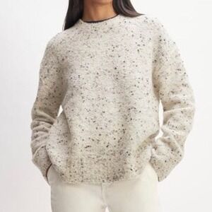 Everlane Confetti Crew Pullover Sweater Cream Gray Textured Marled Merino Wool S